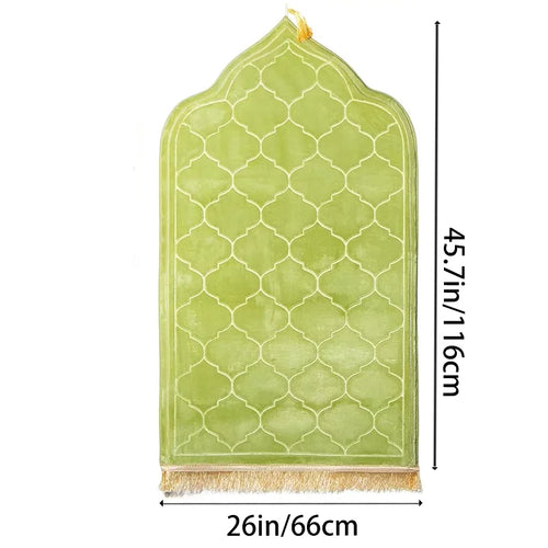 Tapis de Prière Épais avec Franges — Motif Géométrique Islamique, Antidérapant, Doux Flanelle