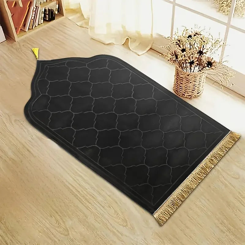 Tapis de Prière Épais avec Franges — Motif Géométrique Islamique, Antidérapant, Doux Flanelle